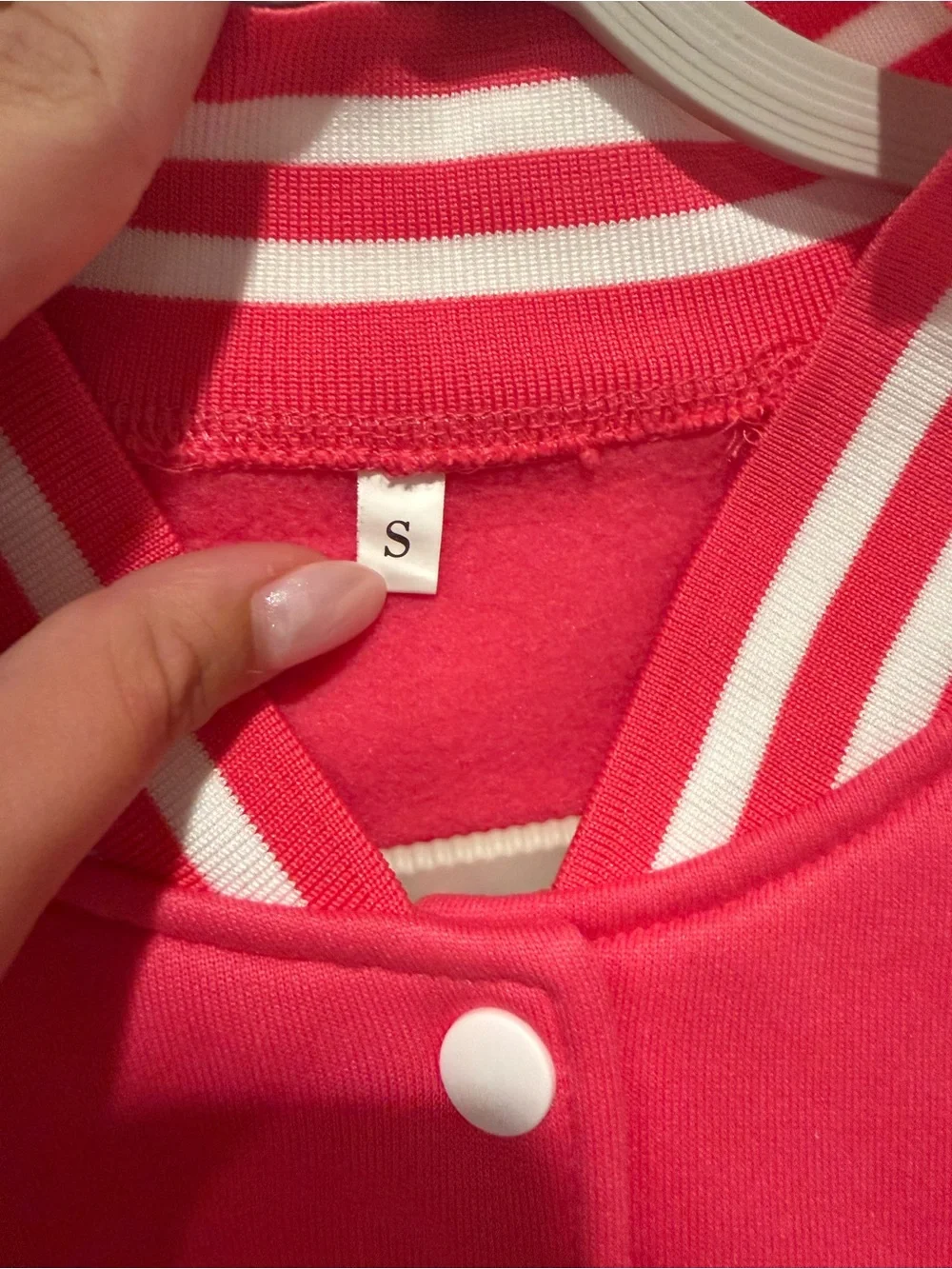 Juniors Pink and White Cartoon Stitch Varsity Jacket